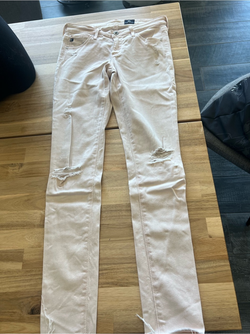 Ag Adriano Goldschmied Light Pink Distressed Skinny Jeans